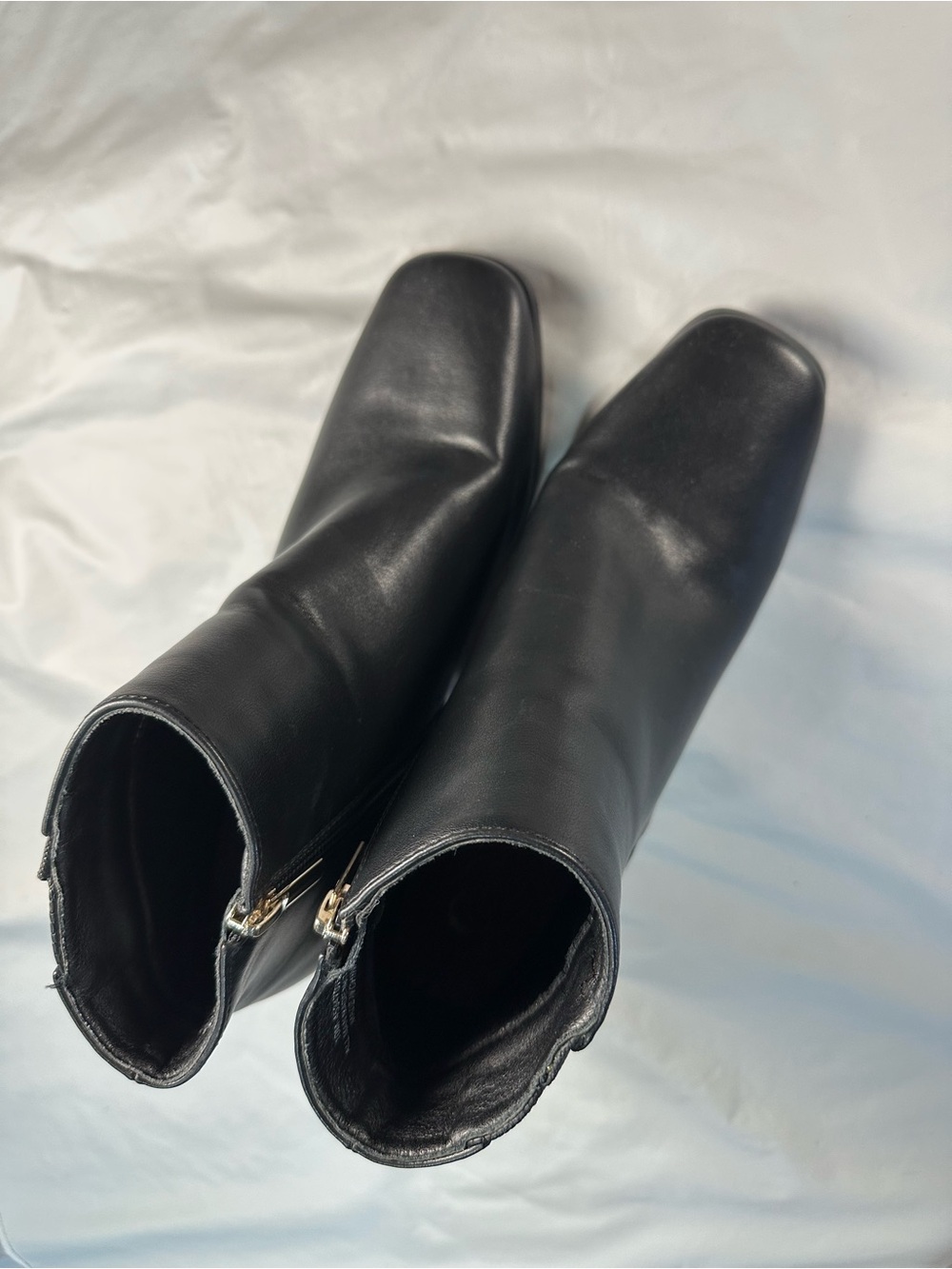 Classic Black Leather Square-Toe Ankle Booties